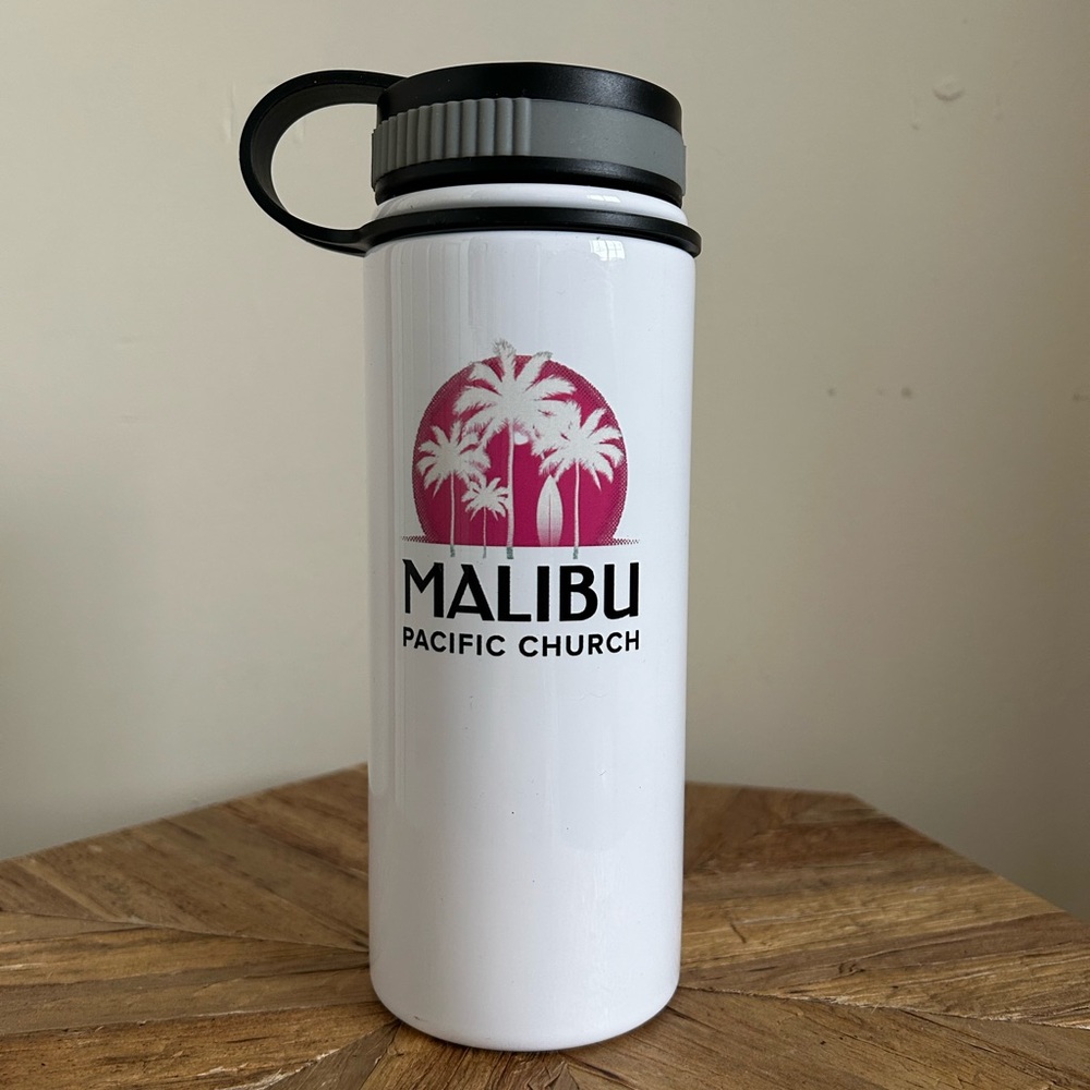 Malibu Pacific Church White Stainless Steel Water Bottle with twist cap
